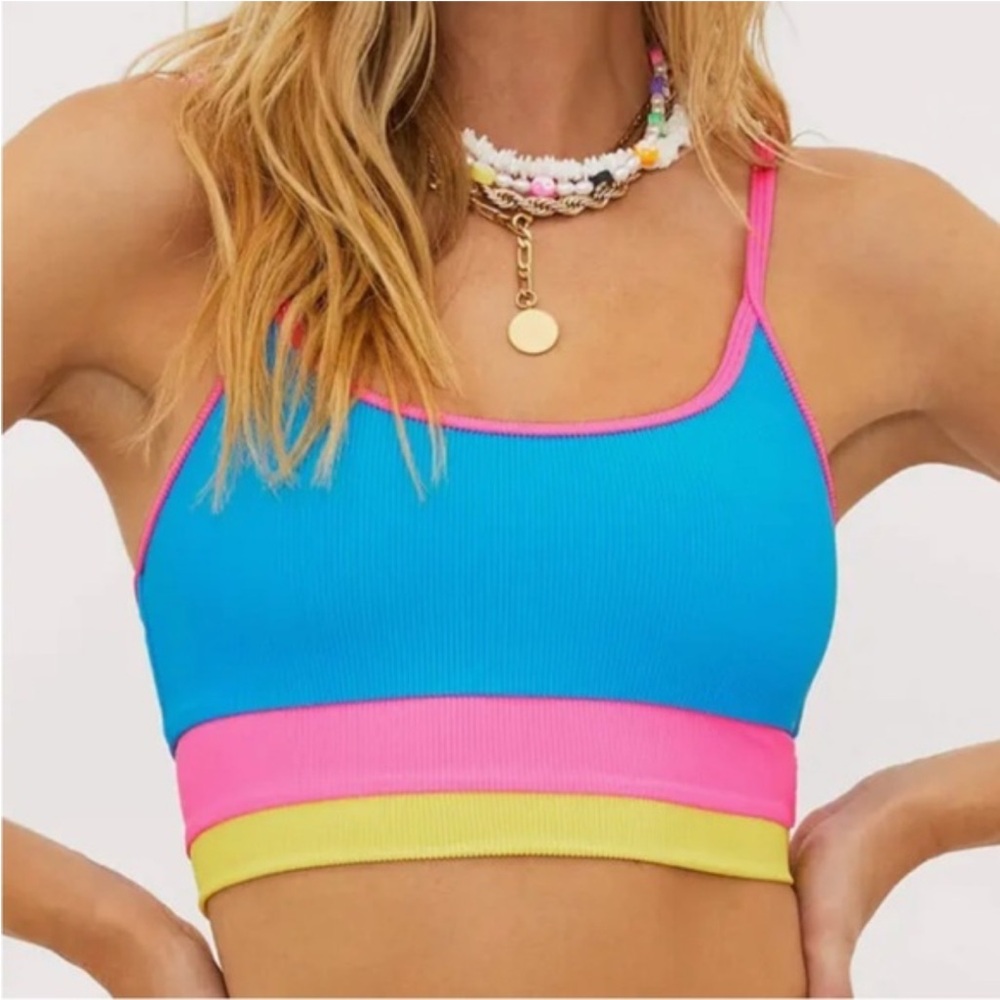 New! Beach Riot Coral Reef Colorblock Eva Bikini Top Size Small 51666